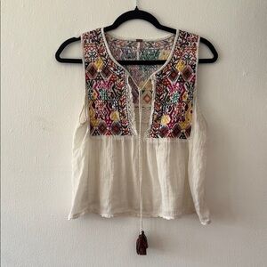Free People Embroidered Sleeveless Boho Top - Multicolor